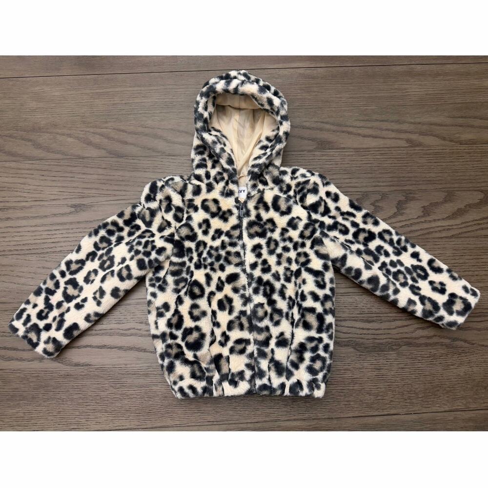 Old Navy Girls XS 5 Leopard Faux Fur Hooded Jacket Coat